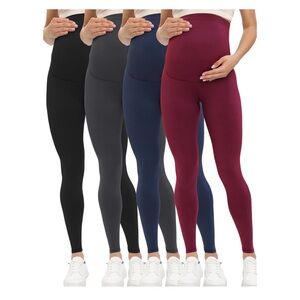 Buttergene Maternity Leggings (4Pack)— Black,Dark Grey, Navy & Red Wine, XL